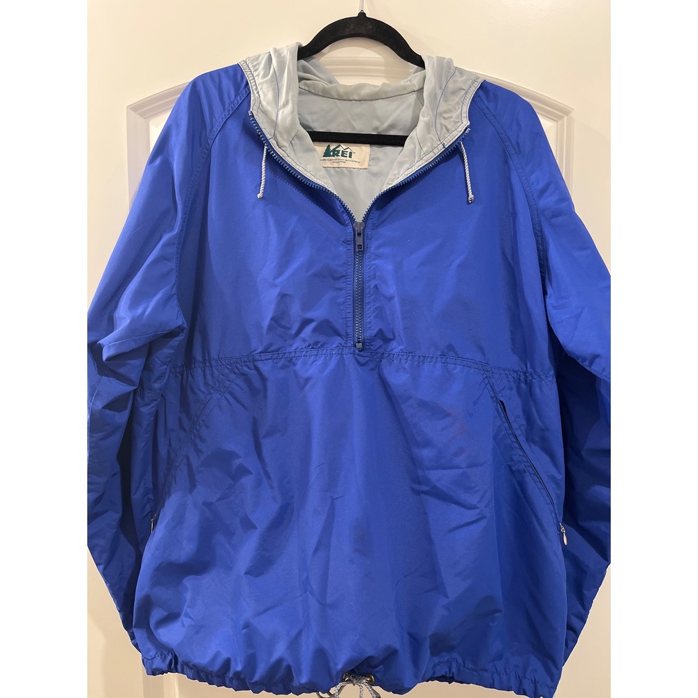 Vintage REI Waterproof Anorak Jacket Blue Half Zip Hooded Windbreaker Mens